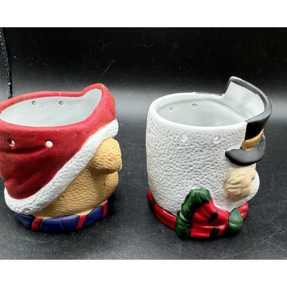 2 Vtg Christmas Snowman & Teddy Bear Bisque Porcelain Candy Bowls Or Planter S1L - Picture 9 of 11
